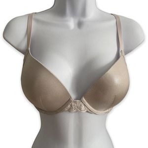 Victorias Secret Dream Angels Push-Up Bra Size 32DD Shimmer Nude? Lace Sexy EUC
